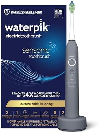 Waterpik Sensonic Sonic Electric Toothbrush, Rechargeable Toothbrush for Adults with 3 Modes, Travel Case, USB Charger, Modern Gray STW-03W027, Packaging May Vary