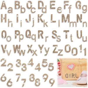 124 Pieces Glitter Rhinestone Alphabet Letter and Number Stickers, Self-Adhesive Bling Crystal Alphabet Letter and Crystal Number Stickers for Graduation Cap Craft Decorations (Gold)