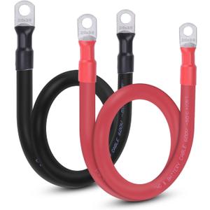 2/0 AWG Flexible Battery Cable with 3/8" Terminals - OFC Pure Copper Inverter & Welding Wire for Automotive Solar RV Motorcycle (Red + Black 2FT Pair)
