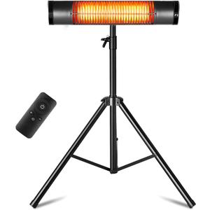 Electric Outdoor Heater, 1500W Carbon Infrared Heaters with Remote, Tripod Mounted Radiant Patio Heater with 3 Heat Settings, 8H Timer for Outdoor, Garage, Yard