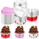 Cunhill 30 Sets Heart Shaped Cake Pans with Lids, 3.4 Ounces/ 100 Ml, Aluminum Foil Mini Disposable Heart Cupcake Pans for Valentines Day Wedding Parties (Red,Pink,White)