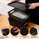Plastic Storage Baskets With Lid, Storage Bins for Organizing, Stackable Decorative Containers for Shelves Drawers Desktop Closet Playroom Classroom Office, 6 Pack-Black