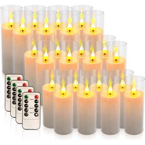 24-Pack Premium Flameless LED Candles - Elegant White & Clear Acrylic Pillar Design with Realistic Flickering Flame, Remote Control & Timer for Weddings, Christmas, Halloween & Home Decor