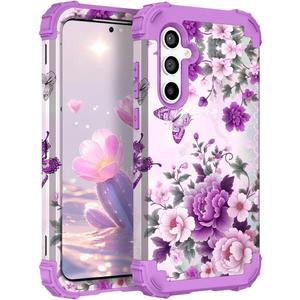 TEECOVER for Samsung Galaxy S24 FE Case, Heavy-Duty Shockproof Full Protection Hard Plastic Bumper + Soft Silicone Rubber Protective Case for Galaxy S24FE 6.7-Inch, Violet