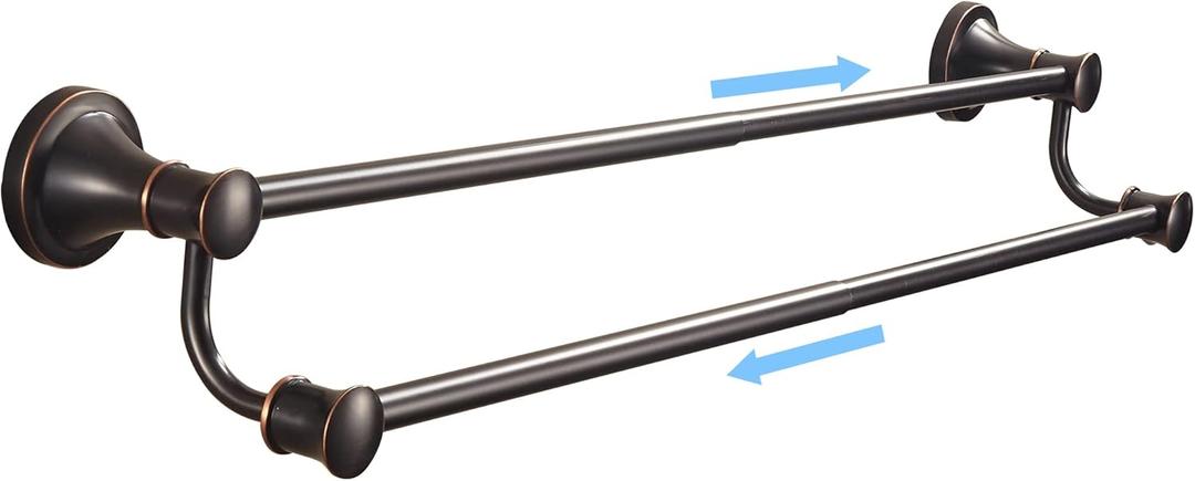 WOLIBEER Bronze Double Towel Bar, Adjustable 14.96 to 26.57 inches Towel Holder Oil Rubbed Farmhouse Towel Rack Rustic Towel Hanger Bathroom Wall Mounted