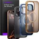 2 x LISEN 3 in 1 Magnetic Shockproof for iPhone 16 Pro Max Case Slim [Fit for MagSafe][Military Grade Protection] Translucent Matte Phone Case for i Phone 16 Pro Max, Black, Brown, Blue