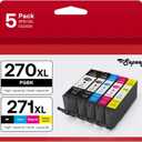 2 x PGI-270XL CLI-271XL 5 Color Value Pack Compatible for 270 271 Ink Cartridges to use with MG5720 MG5721 MG5722 MG6820 MG6821 MG6822 TS6020 (PGBK, Black, Cyan, Magenta, Yellow)
