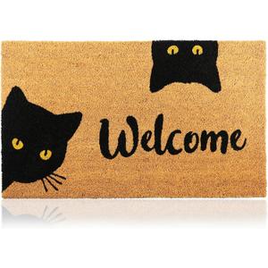 Welcome Cats - 24"x36" - Coir Door Mat with Heavy Duty Backing - Welcome Mats for Entryway, Porch - Anti-Slip PVC & Coconut Fiber Surface - Natural Home Accessories, Minimalist Original Design