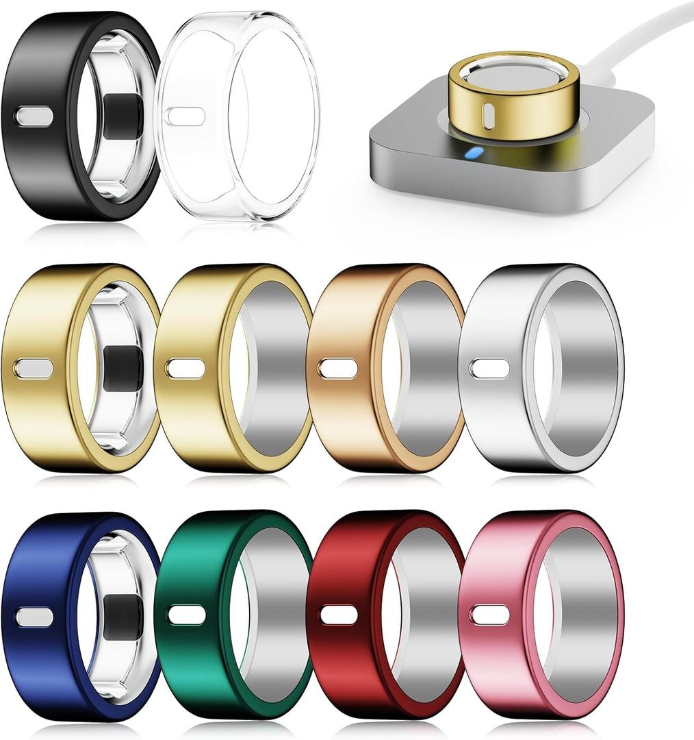 10 Pack Cover Compatible for Oura Ring 4/Gen 3 Heritage/Gen 3 Horizon,(NOT Compatible with Oura 4 Ceramic),Charging Directly,Rugged TPU Elastic Finger Protector for Workout Women Men-Size 8 (2Gold+Silver+Rosegold+Other 6-Colors)