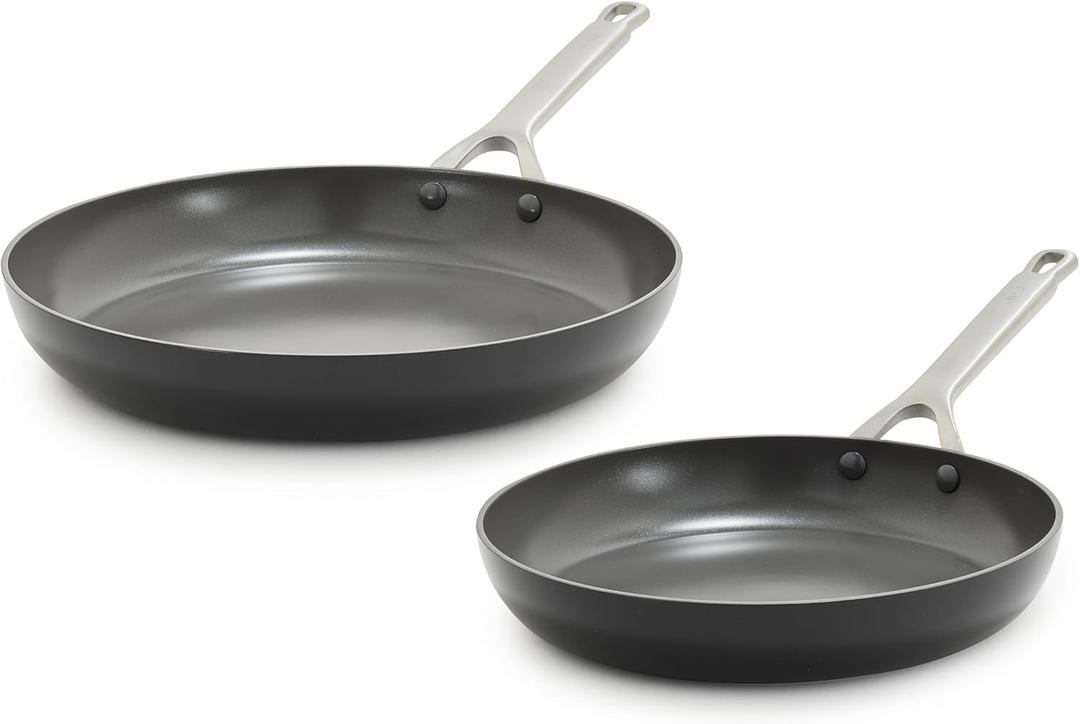 GreenPan x Bobby Flay 10 & 12 Hard Anodized Ceramic Nonstick Frying Pan Set, PFAS-Free, Induction Compatible Skillets, Oven & Broiler Safe to 600F, Dishwasher Safe, Black