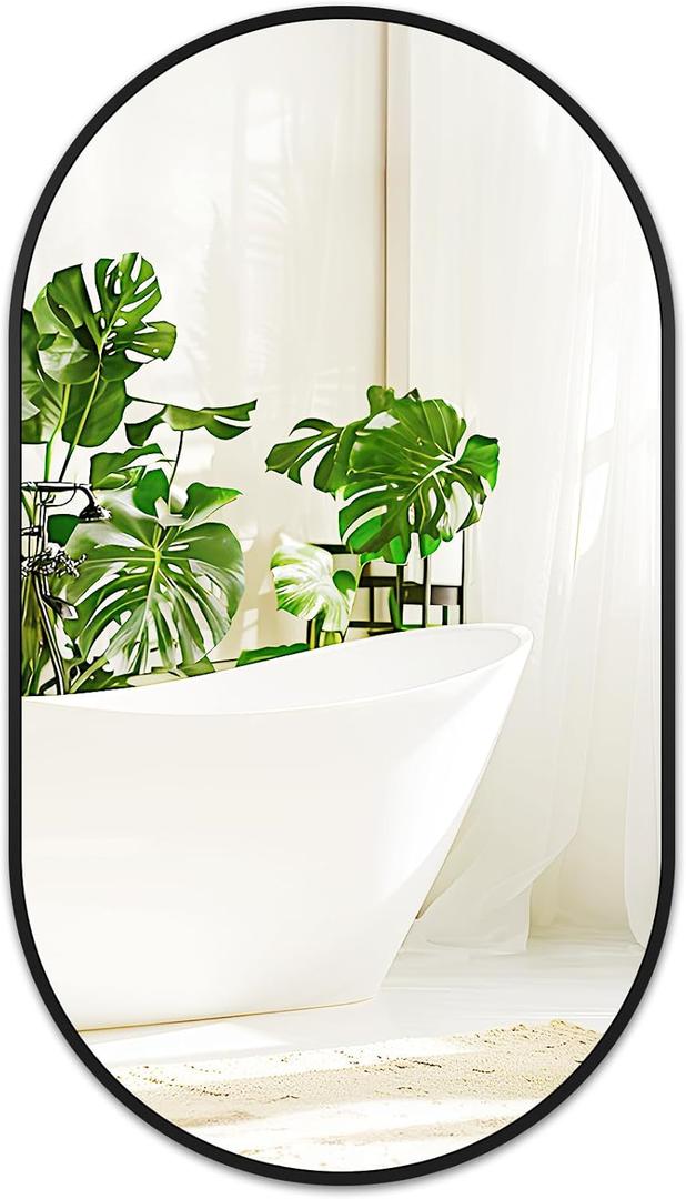 Fabuday Black Oval Bathroom Mirror for Over Sink - 20x36 Wall Mounted Oval Vanity Mirrors with Matte Metal Frame for Bedroom, Living Room, Dresser, Hallway, Entryway Decor, Horizontally/Vertically