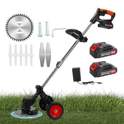 Cordless String Trimmers - 21V High-Power Motor, 3-in-1 Blades, Adjustable Pole with Wheels & Debris Shield