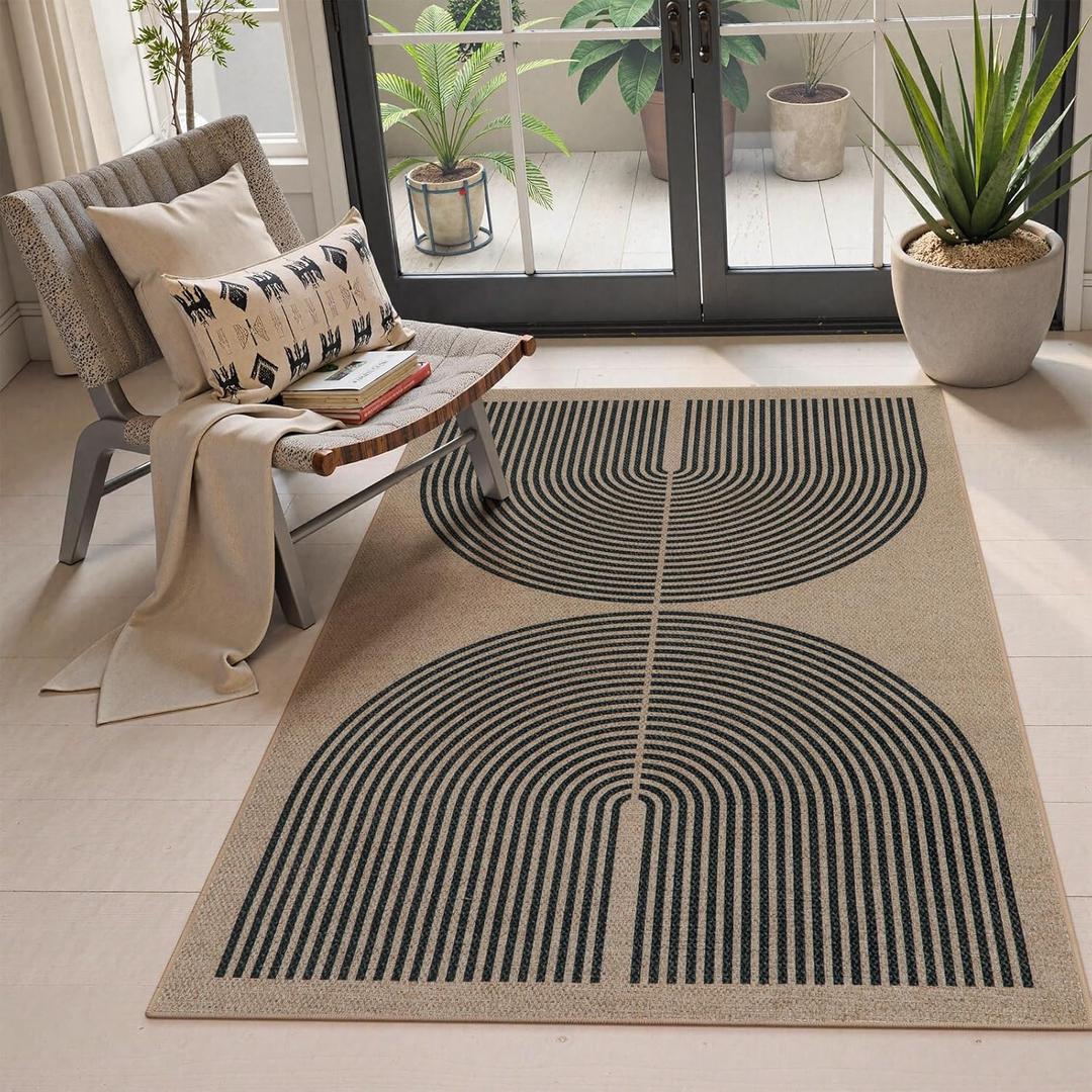 Lahome Modern Rainbow Easy Jute Rug, 3x5 Washable Rugs for Entryway Farmhouse Black Patio Carpet, Non Slip Indoor Door Mat Contemporary Outdoor Porch Carpet for Laundry Guestroom Room Decor