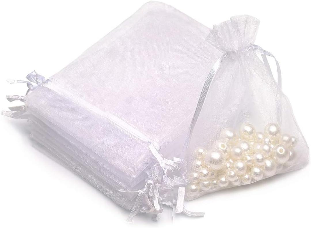 Akstore 50PCS Premium Sheer Organza Gift Bags, 3X4 inch Elegant Jewelry Pouches, Wedding Favors, Christmas Party Decorations, Bathroom Soaps & Makeup Wrapping Supplies (White)
