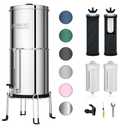 Purewell 8-Stage 0.01μm Ultra-Filtration Water Filter System, 304 Stainless Steel Countertop System with 4 Filters, Metal Water Level Spigot and Stand, Reduce Fluoride and Chlorine, 2.25G, PW-OB-CF