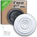 Fits 6 Inch Neck Air Duct | Steel Round Air Supply Diffuser for Ceiling by Handua | 6" Neck Steel Butterfly Damper&Handle Included | Round Diffuser Vent Cover | White | Outer Dimension: 9-15/16"