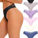 READY TO LOVE Women's Underwear Seamless Thongs 6 Pack No Show Thong Breathable Invisibles Hollow Out Sexy Panties Underwear (S)