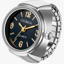 JewelryWe Unisex Finger Ring Watch: Retro Gold Stretchy Elastic Band Men Ladies Round Black Dial Quartz Analogue Lightweight Novelty Watches for Valentine's Day