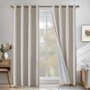 Linen 100% Blackout Curtains for Bedroom, Black Out Curtains 84 Inch Long, Room Darkening Curtains for Living Room, Long Curtain Grommets Drapes, Thermal Curtains(2 Panels, Oatmeal)
