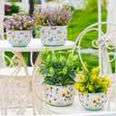 Joint Honglin Butterfly & Bee Metal Planters Set of 2 Decorative Flower Pots with Colorful Garden Prints, Outdoor & Indoor Use Cute Spring Floral Design for Patio, Balcony, Home Decor (Bee)