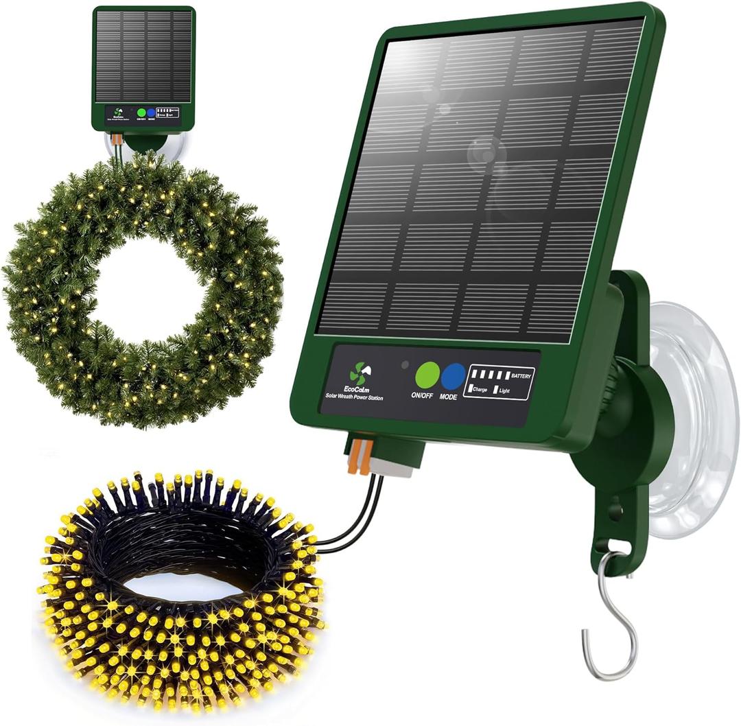 Solar Wreath Hangers for Front Door with 250 LED Lights, Compatible with Lighted Wreaths, Large Suction Cup Hook for Glass Window Outdoor Porch Decorations