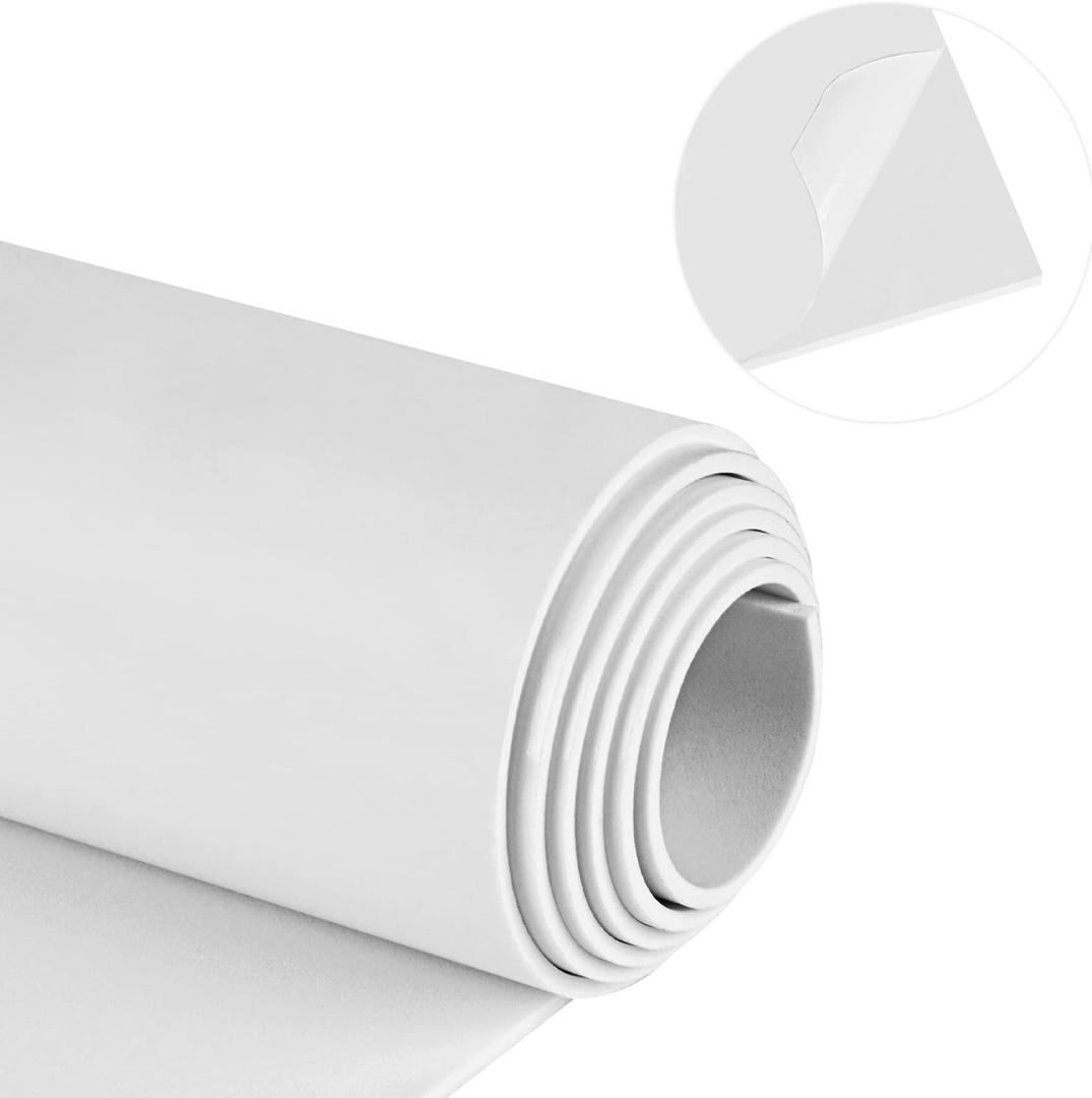 Neoprene Sponge Rubber Foam Sheets with Adhesive Backing, 12" x 60" x 1/8" White Foam Roll Insulation Board Soundproof Neoprene Mat, Great for Cosplay Padding, DIY, Gaskets, Costume, Crafts