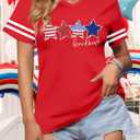 ALLTB America Flag Shirt Women Sequin Stars Freedom T-Shirt Red White and Blue Shirts 4th of July V Neck Tops (Red, S)