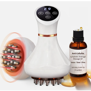 Lymphatic Drainage Massager & Anti Cellulite Massage Tool Helps Reduce Stretch Marks & Cellulite, Body Sculpting Machine For Legs, Arms & Belly with Microcurrent, Light, Heat & Vibration，With Body Oil