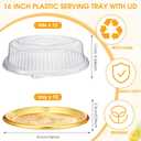 Maxcheck 12 Pack Plastic Serving Platter with Lid, 16 Inch Catering Trays, Heavy Duty Large Gold Serving Party Trays, Elegant Round Banquet for Takeout Food Picnic Spring Outdoor Party Supplies