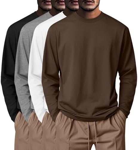 Neer 2 Pack Mens Big and Tall Shirts Cotton Long Sleeve Crewneck Casual Tops XL Basic Tee Shirts Black And White