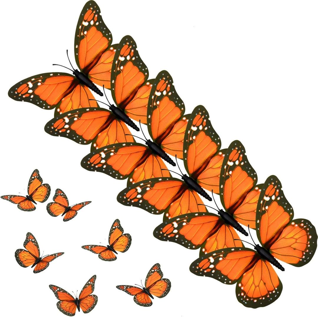 AQUEENLY Monarch Butterfly Decorations, 4.72'' Orange Premium Artificial Monarch Butterfly to Decorate for Craft, Home, Wall, Wedding, Party (12 Pcs)