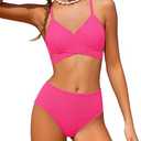 Girls Bikini Size 12 Girl Swimsuit Size 11 Two Piece Criss Cross Bathing Suits for Teen Solid Color V-Neck Adjustable Shoulder Straps Girls' Swimwear Hot Pink 11-12 Y