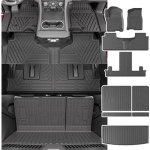 powoq 7Seat Floor Mat Compatible with 2022-2025 Chevy Tahoe/GMC Yukon Trunk Backrest Mat Cargo Liner Replacement for 2022-2024 2025 Chevy Tahoe/GMC Yukon Accessories(Trunk Mat+Backrest Mat+Floor Mat)