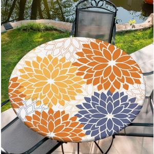 Round Tablecloth with Elastic Edge, 36-60Inch Waterproof Table Cloth for Dinner, Outdoor, Picnic, 60inch, Geometry