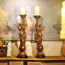 23H Large Antique Bronze Angel Candle Holder Set of 2 Statue Elegant Home Wedding Decor Church Altar Holiday Display Perfect Pair of Heavenly Decorations