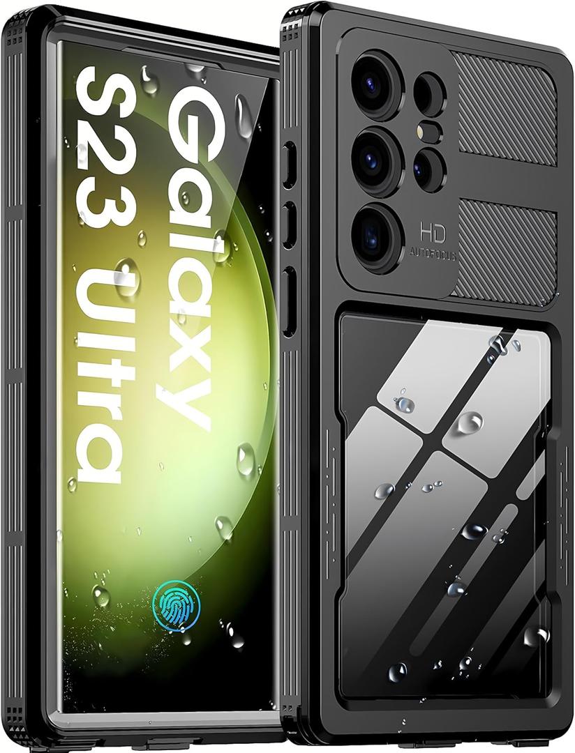 Ezanmull for Samsung Galaxy S23 Ultra Waterproof Case, with Built-in Screen Protector Dustproof Shockproof Full Body Underwater Protective Phone Case Cover for Samsung Galaxy S23 Ultra 5G 6.8"-Black
