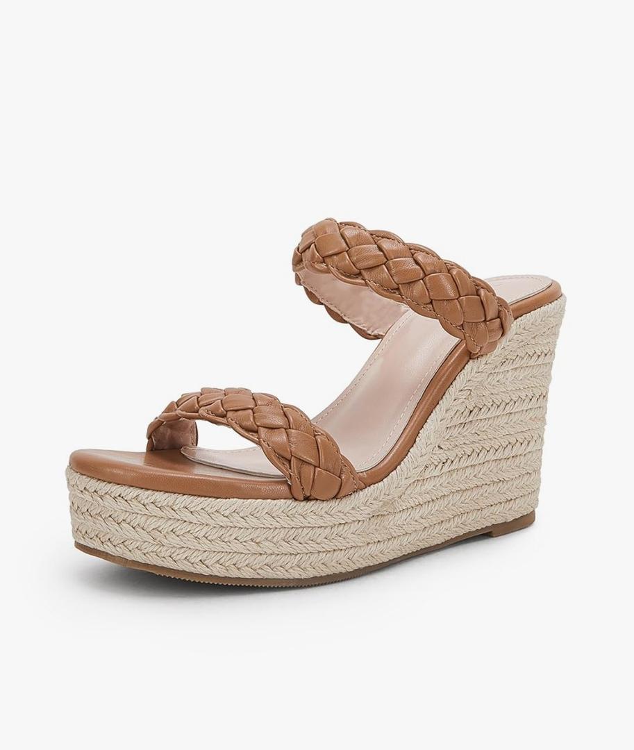 Coutgo Womens Wedge Platform Sandals Espadrilles Two Strap Woven Slip On Summer Cute Slide Sandals 8