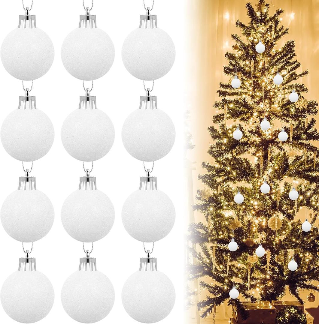 12 Pcs White Christmas Balls - 1.96 Inch Hanging Decorations for Xmas Tree & Festival Decor