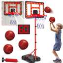 Kids Basketball Hoop Adjustable Height 3.5FT-6.2FT, Indoor Outdoor Toddler Basketball Hoop with LED Scoreboard, Boys Basketball Toy for 3 4 5 6 7 8 Years Gift, Portable Basketball Goals Sport Game