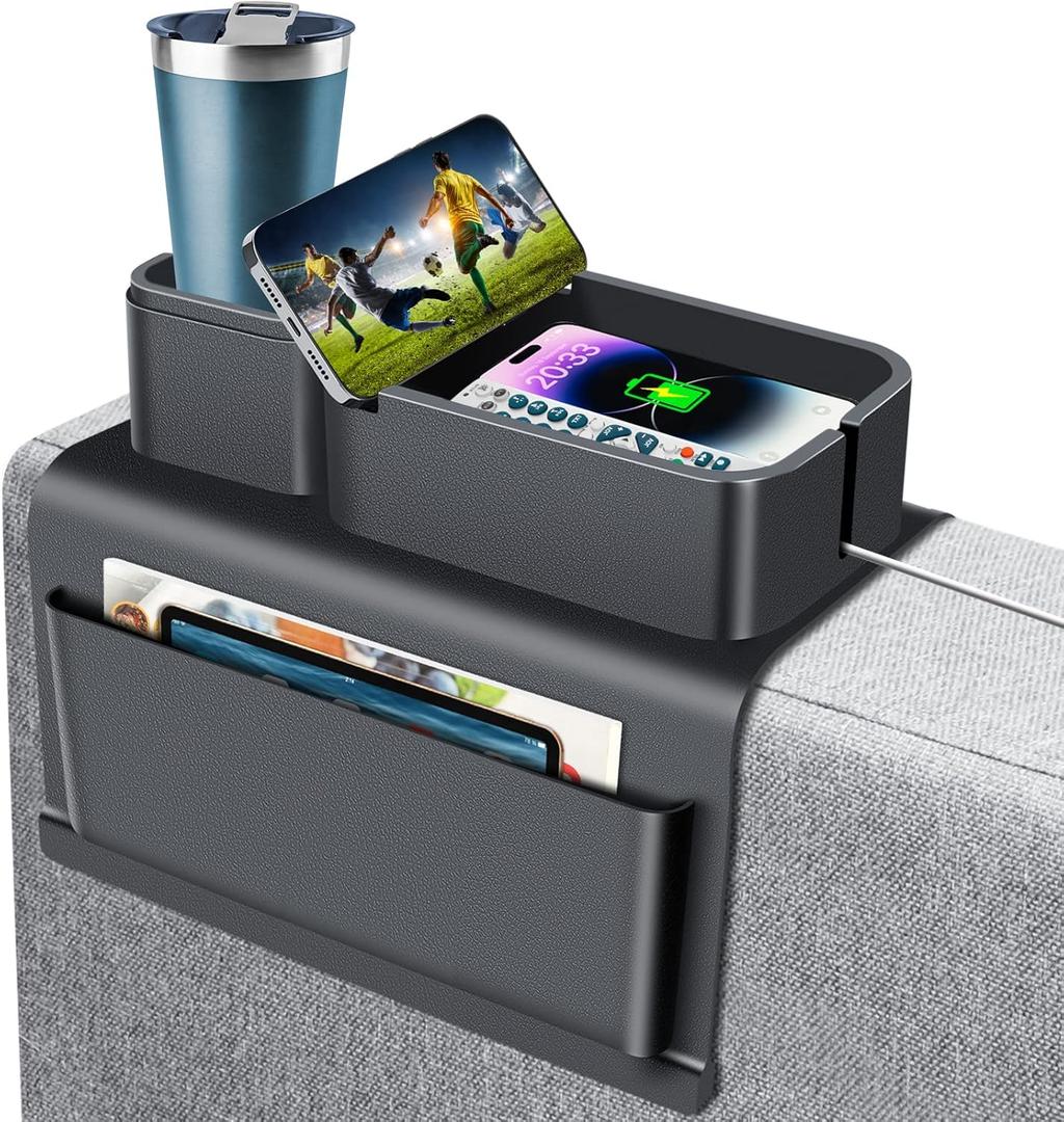 Couch Cup Holder, Easyjoy Silicone Sofa Armrest Tray with Side Pockets, Super Large Anti-Spill and Anti-Slip Big Couch Caddy with Cup Holder, Drink Holder for Couch Arm Tray, Fathers Day Dad Gifts