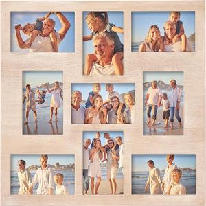 MONT PLEASANT Collage Picture Frames 4x6, 4x6 Brown Picture Frames Collage for Wall Decor 9-Openings, Multi Family Photo for Gallery Decor, Hanging Display Or Tabletop Stand for Living Room