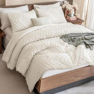 Andency King Size Comforter Set Beige, 3 Pieces Lightweight Comforter King Size Boho Bedding Comforter Sets, Soft Fluffy Cream Tufted Down Alternative Comforter Bed Set (King (104x90 in), 01 - Beige)