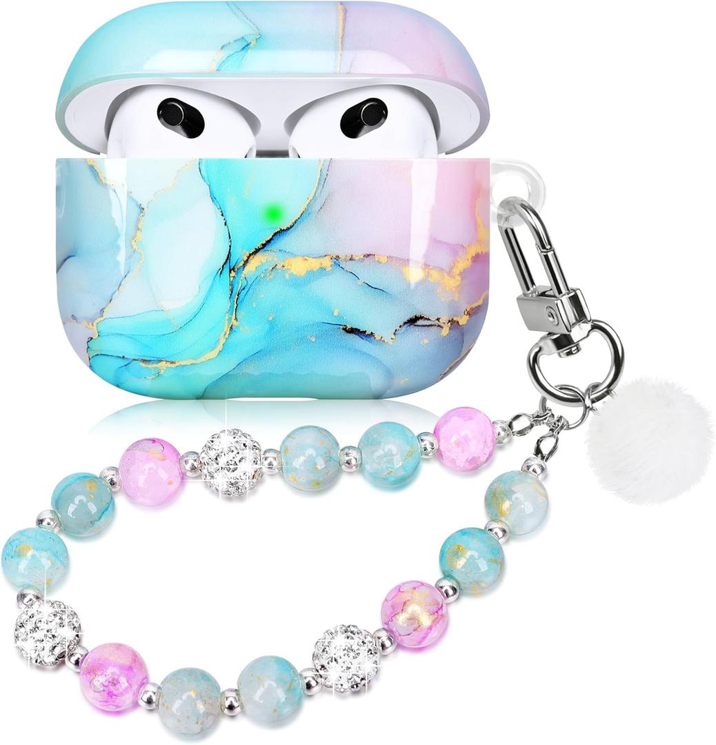 Marble Case for Airpods 3 Cute Aesthetic Cover Compatible with Air Pods 3rd Generation (2021) Shell for Girls Pink Blue