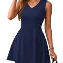 IWD Women's V Neck Sleeveless Mini Dress 2026 Summer Elegant Classy A Line Cocktail Party Short Dress (Navy, Medium)