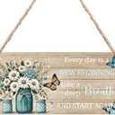 Inspirational Daisy Welcome Signs - Motivational Summer Flower Daisy Wall Decor, Summer Every Day Is a New Beginning Wooden Hanging Sign for Home Yard Porch Front Door 12x6 Inch