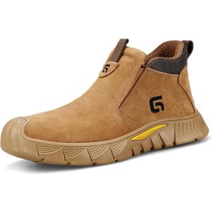 GLANOUDUN Welding Work Boots for Men Slip on Steel Toe Shoes for Men Indestructible Steel Toe Boots Welder Men's Working Shoes Fireproof Safety Footwear for Construction Men's Work & Safety Footwear (3005 Brown, 12)