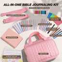KOPKOFT Bible Cover Case for Women, All-in-One Bible Study Supplies Journaling Kit with Highlighters Tabs, Quilted Book Carrying Cases, Christmas Christian Gifts for Women (Pink)
