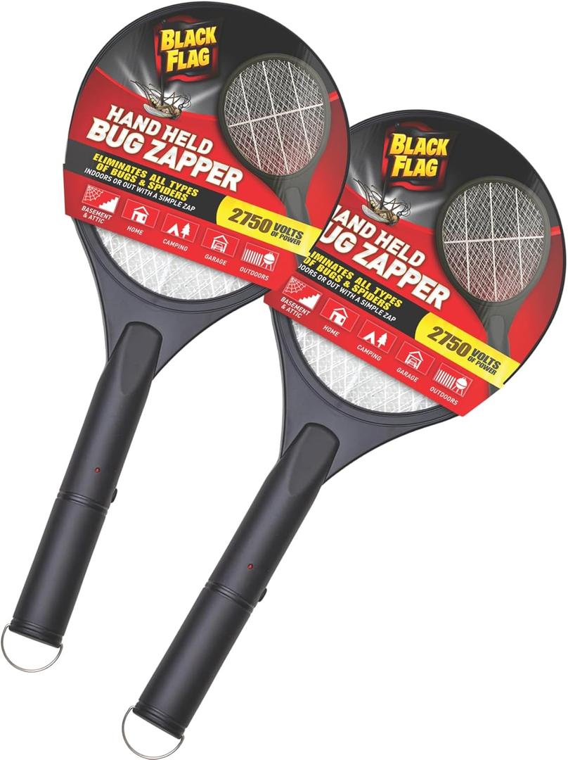 Black Flag 2-Pack Electric Bug Zapper Rackets  Mosquito & Fly Swatter, Battery Operated (Black)