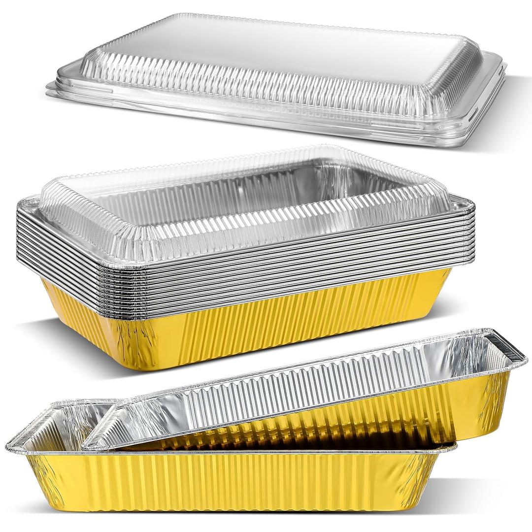 Baderke 10 Sets Large Aluminum Foil Pans with Lids, 21x13 Inch Heavy Duty Aluminum Pans, Disposable Baking Pan Trays, Sturdy Food Container for Heating Cooking Roasting Storage Freezer and Takeout