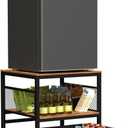 GCCSJ 20.8 x 20.8 Inch Mini Fridge Stand, Metal Frame Mobile Mini Refrigerator Stand with 360° Movable Storage Drawer, Mini Fridge Cabinet for Dorm, Home, Black